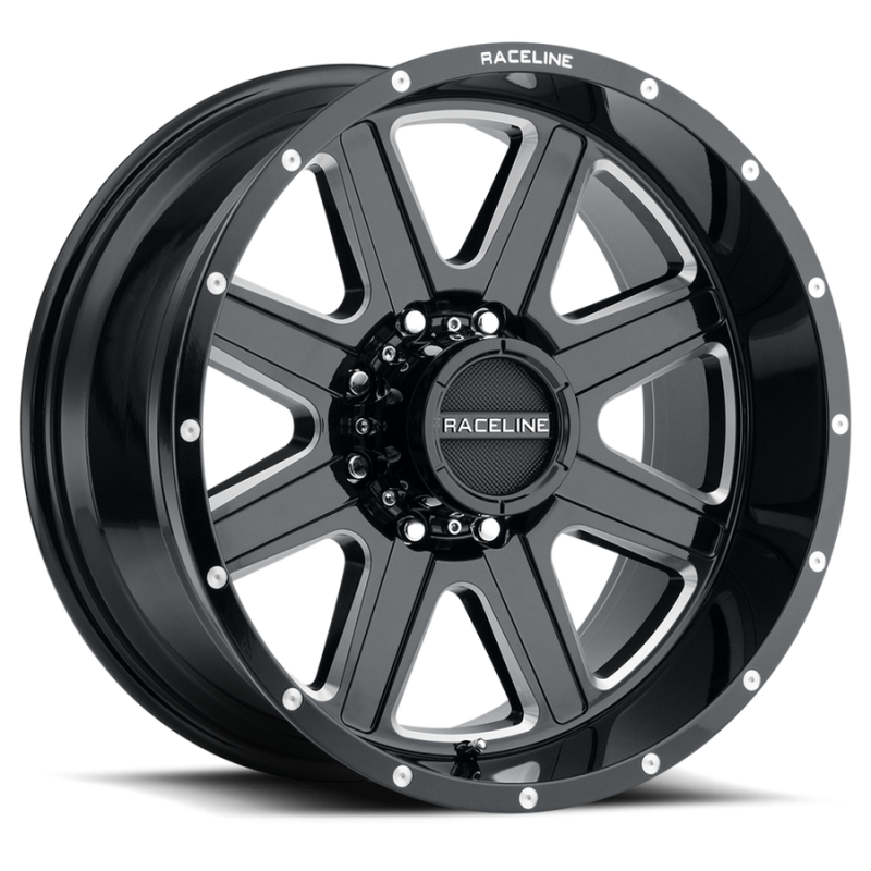 Raceline 940M Hostage 20x10in 5x127 BP -19mm Offset 78.1mm Bore - Black & Milled Wheel