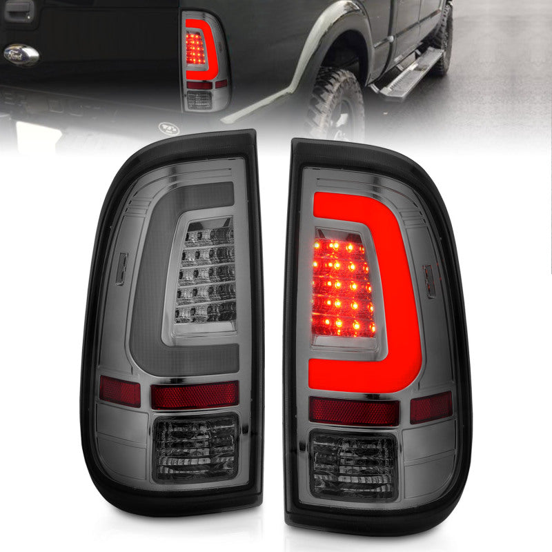 ANZO 2008-2016 Ford Super Duty LED Taillights Chrome Housing Smoke Lens