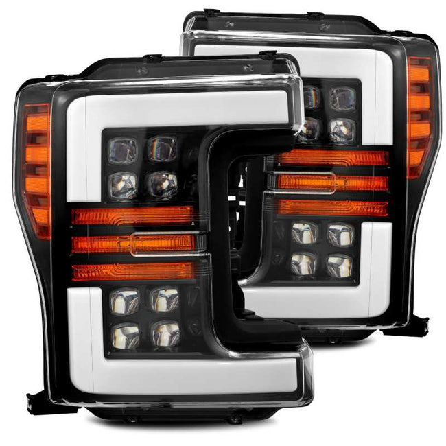 AlphaRex 17-19 Ford Super Duty NOVA LED Projector Headlights Plank Style Gloss Black w/Activ Light/Sequential Signal