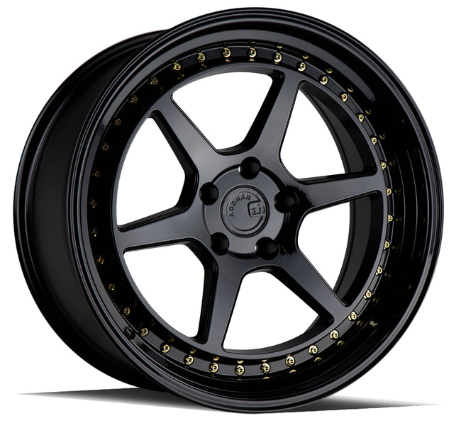 Aodhan Wheels DS09 Gloss Black W /Gold Rivets 18x10.5 5x114.3 | +22 | 73.1