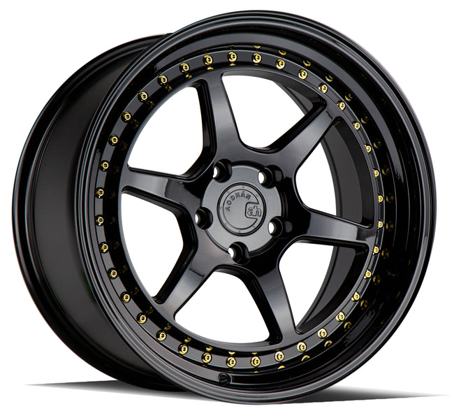 Aodhan Wheels DS09 Gloss Black W /Gold Rivets 18x8.5 5x114.3 | +35 | 73.1