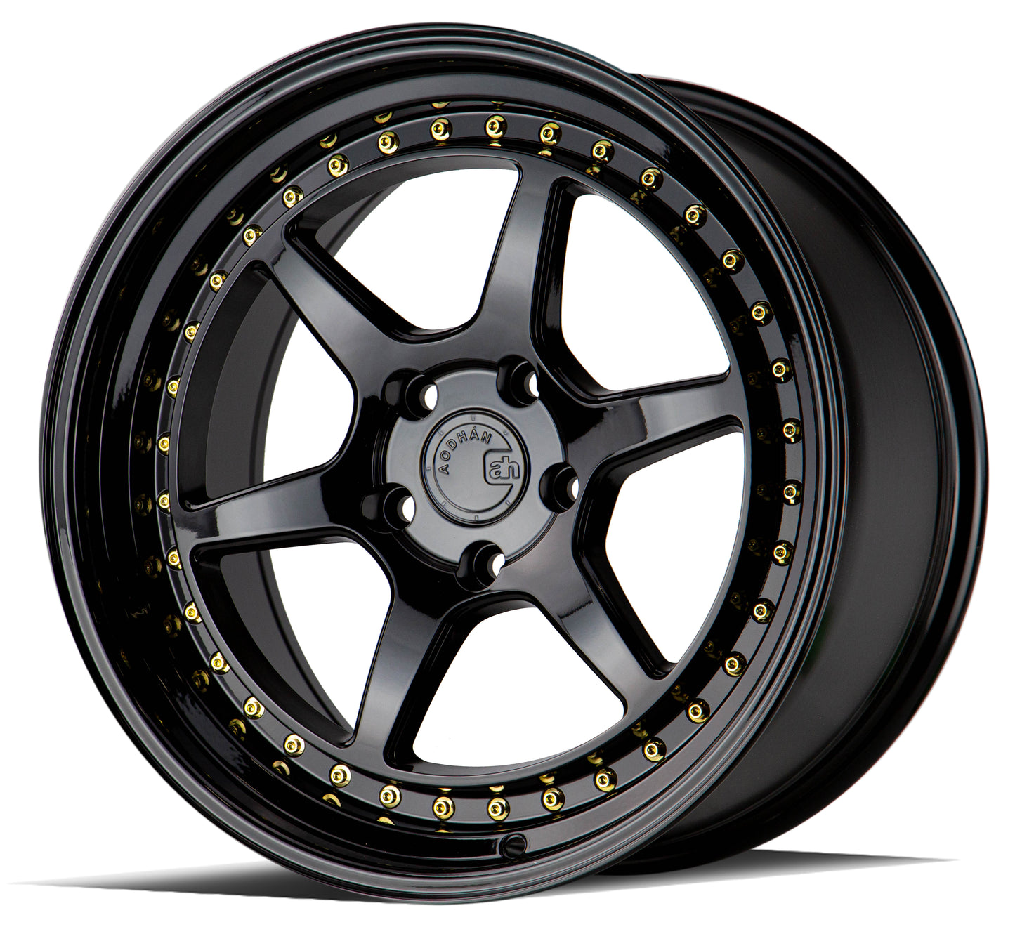 Aodhan Wheels DS09 Gloss Black W /Gold Rivets 18x8.5 5x100 | +35 | 73.1
