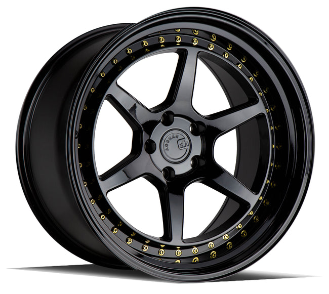 Aodhan Wheels DS09 Gloss Black W /Gold Rivets 19x9.5 5X114.3 | +30 | 73.1