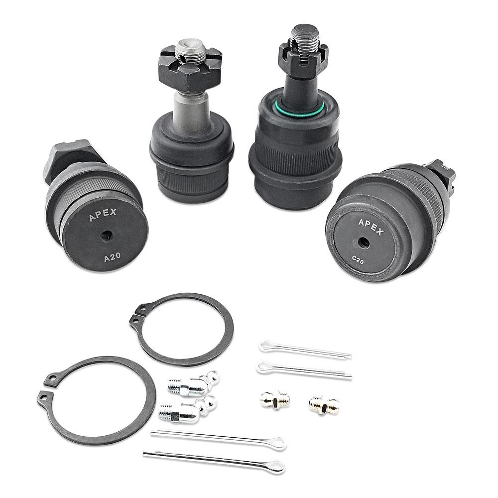 Apex Chassis Jeep Extreme Duty Ball Joint Kit Fits 90-01 Cherokee 90-92 Comanche 93-98 Grand Cherokee 97-06 Wrangler TJ 87-95 Wrangler YJ Includes 2 Upper & 2 Lower