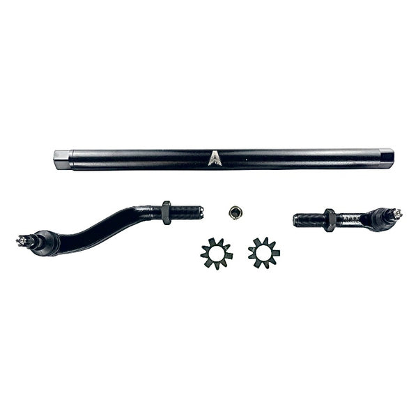 Apex Chassis Jeep JL / JT 2.5 Ton Extreme Duty Yes Flip Drag Link Assembly in Steel Fits 18-22 Jeep Wrangler 19-21 Gladiator Fits a Dana 44 axle with a lift exceeding 4.5 inches Requires drilling the knuckle Includes the taper sleeve