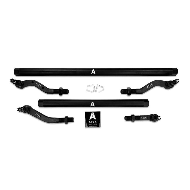 Apex Chassis Jeep JL / JT 2.5 Ton Extreme Duty Tie Rod & Drag Link Assembly in Black Aluminum Fits 18-22 Jeep Wrangler 19-21 Gladiator Note This kit is Fits a Dana 30 axle with a lift of 4.5 inches or less