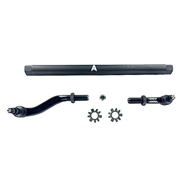 Apex Chassis Jeep JL / JT 2.5 Ton Extreme Duty Yes Flip Drag Link Assembly Black Aluminum Fits 18-22 Jeep Wrangler 19-21 Gladiator Fits a Dana 44 axle with a lift exceeding 4.5 inches Requires drilling the knuckle Includes the taper sleeve