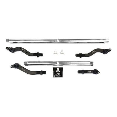 Apex Chassis Jeep JK 2.5 Ton Extreme Duty Tie Rod & Drag Link Assembly in Polished Aluminum Fits 07-18 Jeep Wrangler JK
