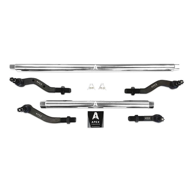 Apex Chassis Jeep JL / JT 2.5 Ton Extreme Duty Tie Rod & Drag Link Assembly in Polished Aluminum Fits 18-22 Jeep Wrangler 19-21 Gladiator Note This kit is Fits a Dana 30 axle with a lift of 4.5 inches or less