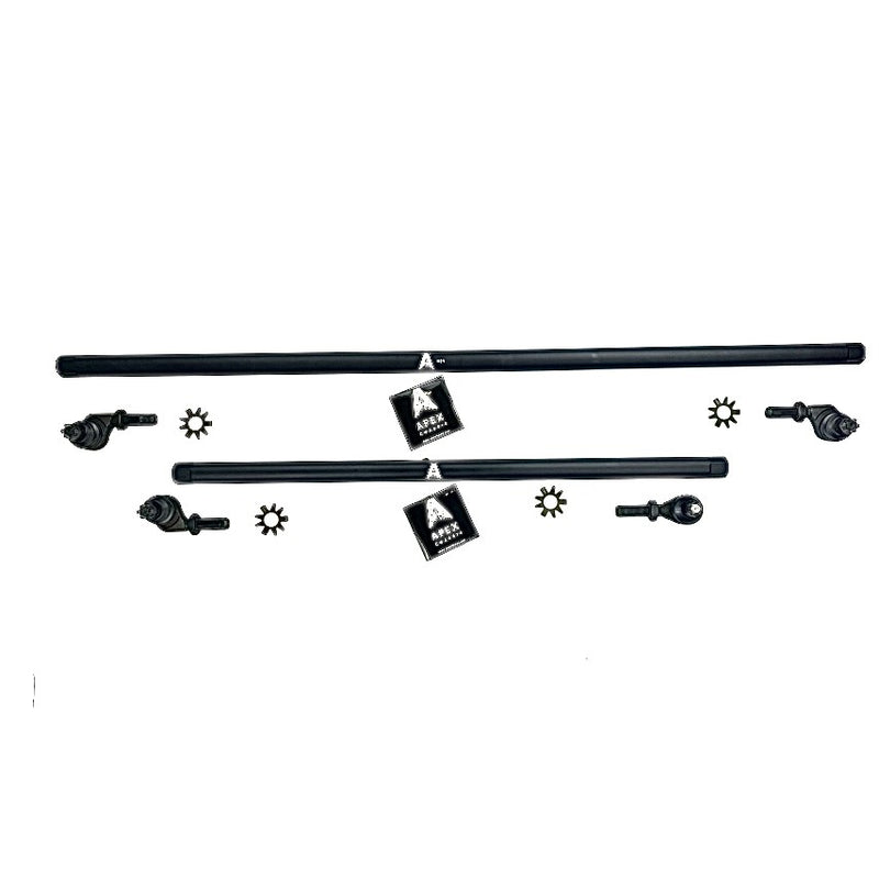 Apex Chassis Jeep JK 1 Ton Tie Rod & Drag Link Assembly in Black Aluminum Fits 07-18 Wrangler JK Note Fits vehicles with a lift of 3.5 inches or less This kit requires drilling the knuckle Fits the taper sleeve