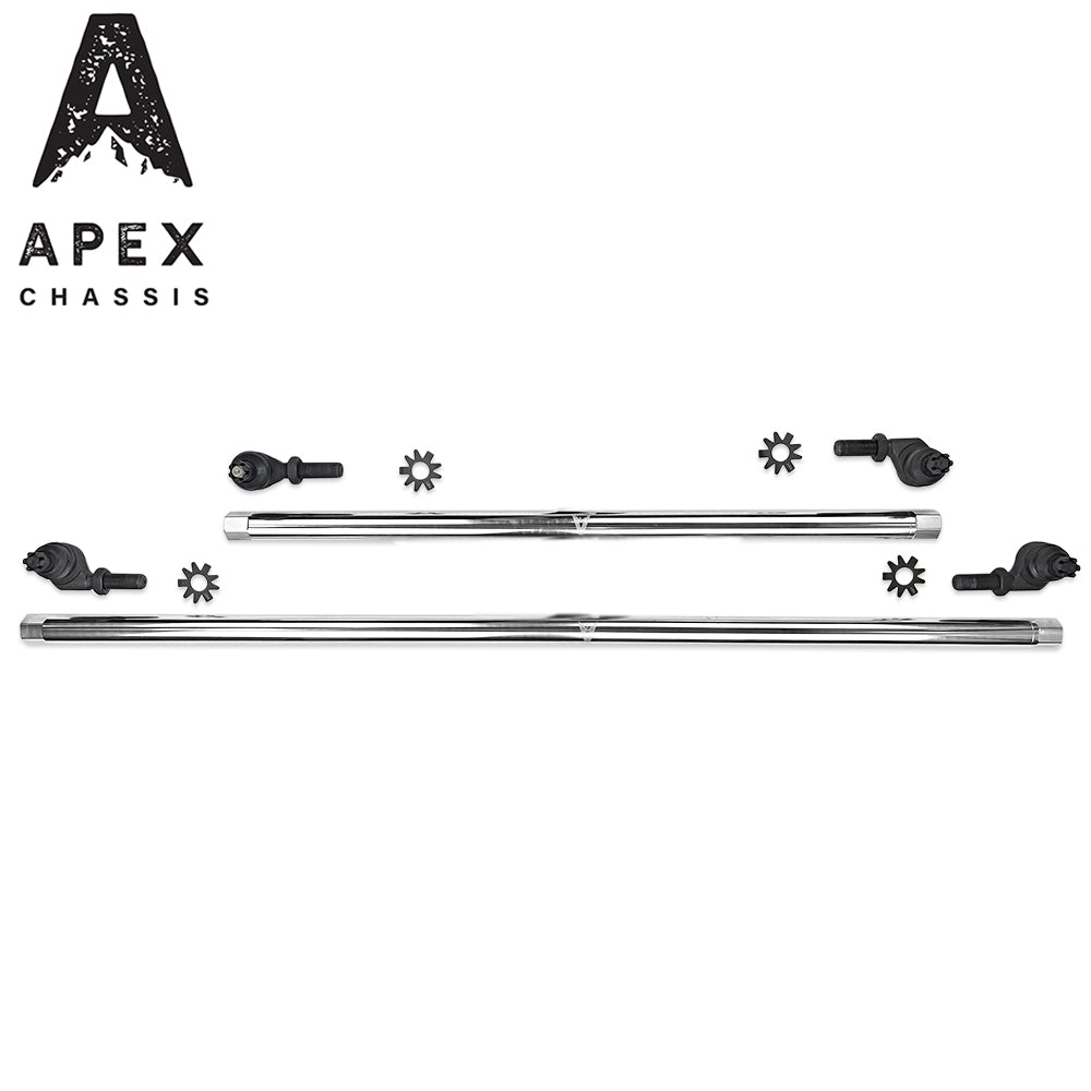 Apex Chassis Jeep JK 1 Ton Tie Rod & Drag Link Assembly in Polished Aluminum Fits 07-18 Wrangler JK Note This kit is Fits vehicles with a lift exceeding 3.5 inches This kit requires drilling the knuckle Fits the taper sleeve