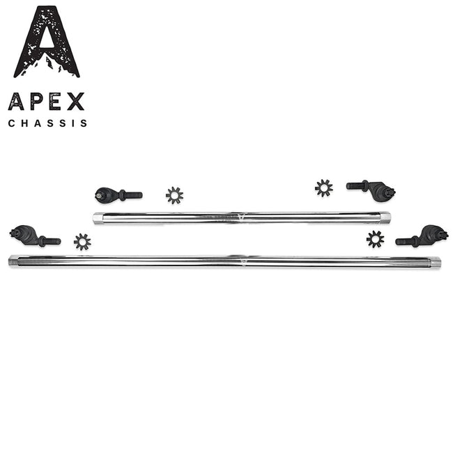 Apex Chassis Jeep JK 1 Ton Tie Rod & Drag Link Assembly in Polished Aluminum Fits 07-18 Wrangler JK Note This kit is Fits vehicles with a lift exceeding 3.5 inches This kit requires drilling the knuckle Fits the taper sleeve