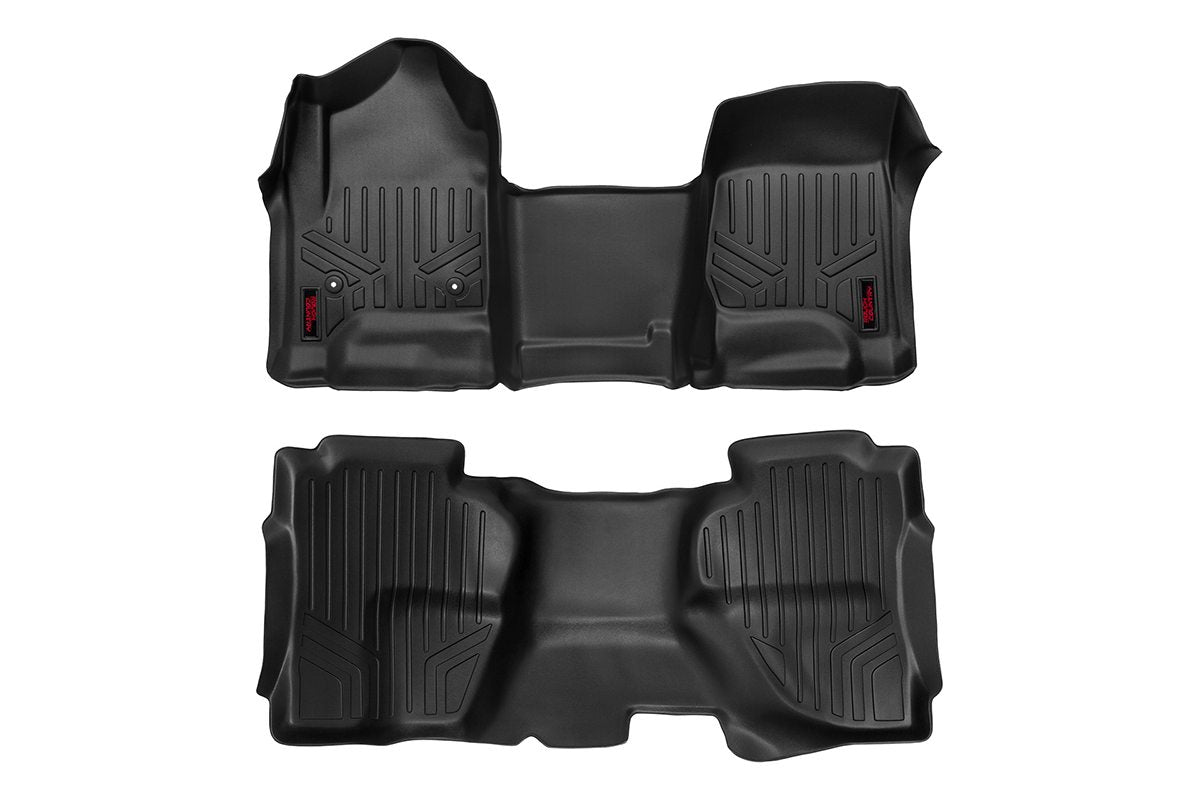 Rough Country Heavy Duty Floor Mats Front/Rear W/Center 14-19 Silverado/Sierra 1500/2500 HD/3500 HD Double Cab