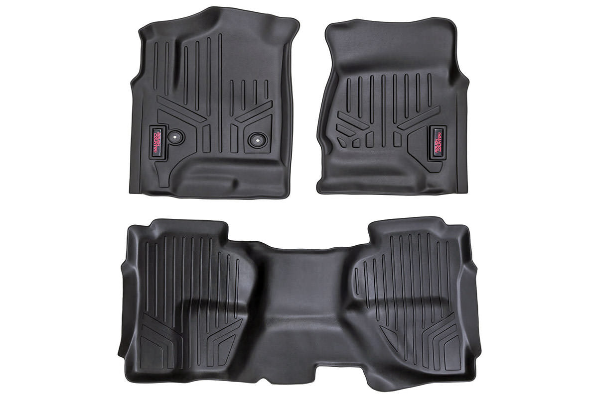 Rough Country Heavy Duty Floor Mats Front/Rear-14-19 Silverado/Sierra 1500/2500 HD/3500 HD Double Cab