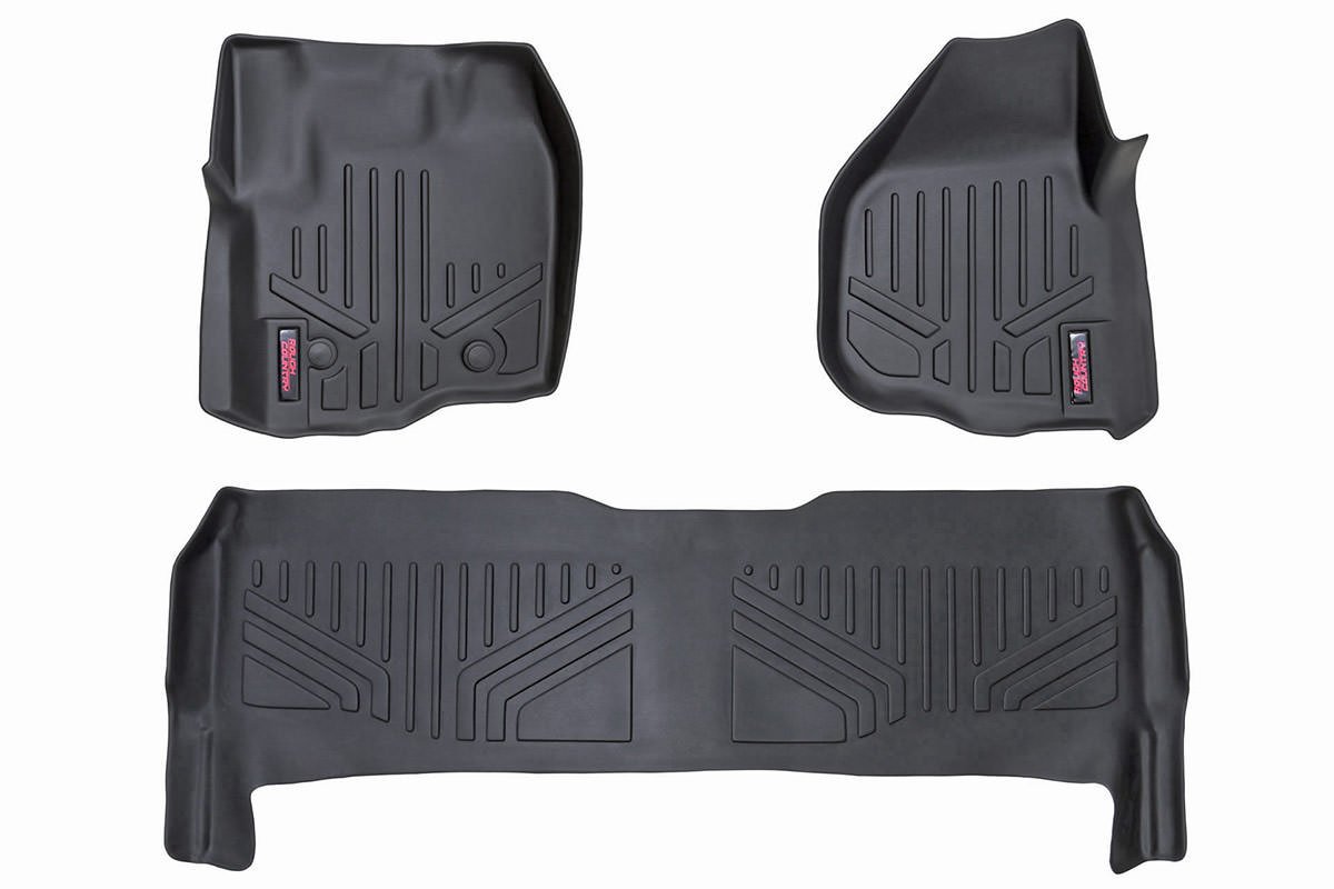 Rough Country Heavy Duty Floor Mats Front/Rear-12-16 Ford Super Duty Crew Cab Raised Pedal