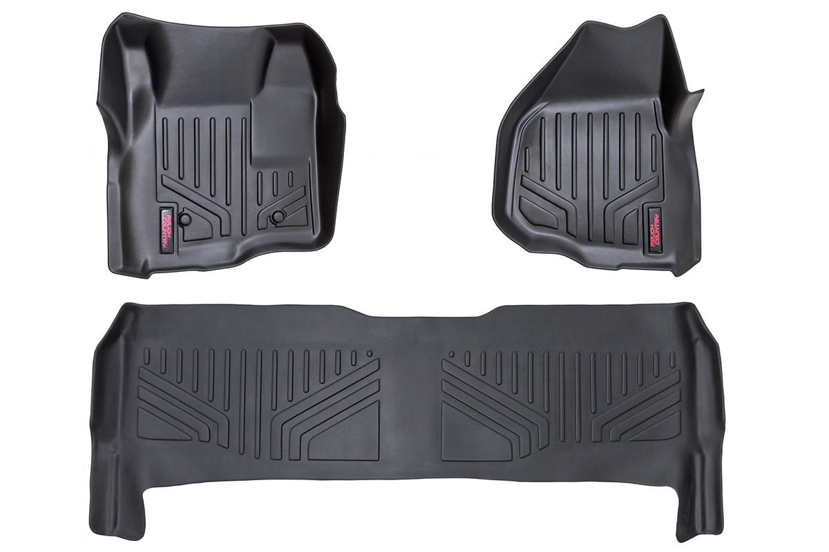 Rough Country Heavy Duty Floor Mats Front/Rear-11-16 Ford Super Duty Crew Cab Depressed Pedal