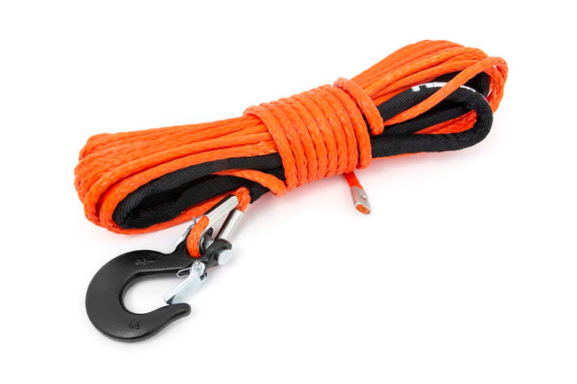 Rough Country 1/4 Inch Synthetic Rope 85 Feet Rated Up to 16,000 Lbs 3/8 Inch Includes Clevis Hook and Protective Sleeve UTV, ATV Orange