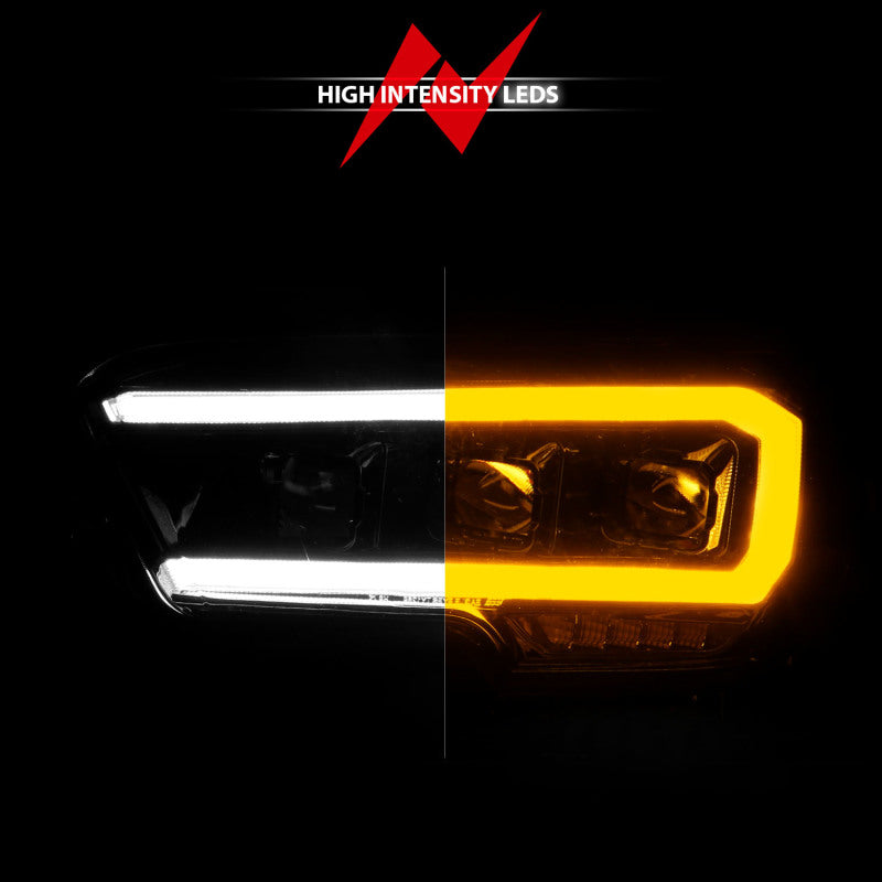 ANZO 16-23 Toyota Tacoma LED Projector Headlights w/ Light Bar Sequential Black Housing w/Initiation