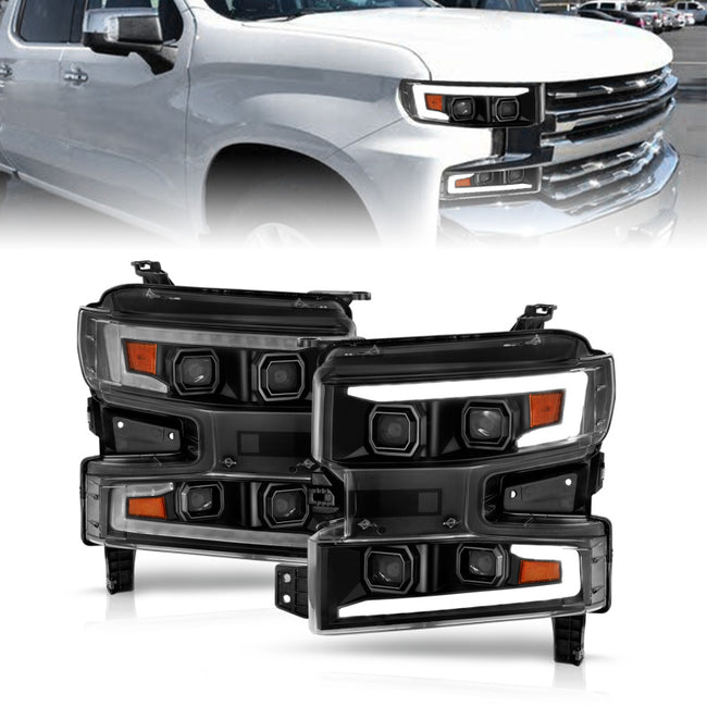 ANZO 19-22 Chevrolet Silverado 1500 LED Projector HL w/Lgt Bar SwBk Sequential Black w/Initiation Light - Passenger Side