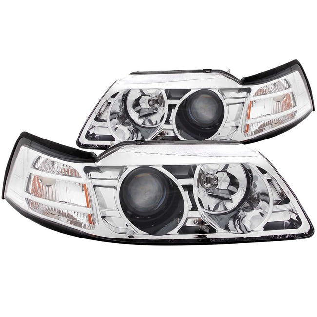 ANZO 1999-2004 Ford Mustang Projector Headlights Chrome