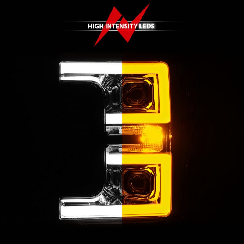 ANZO 17-19 Ford F-250/350/450 SD (w/o Factory LED HL) LED Projector Headlights w/Light Bar Switchback Chrome