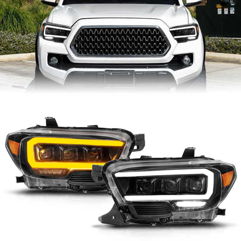 ANZO 16-23 Toyota Tacoma LED Projector Headlights w/ Light Bar Sequential Black Housing w/Initiation