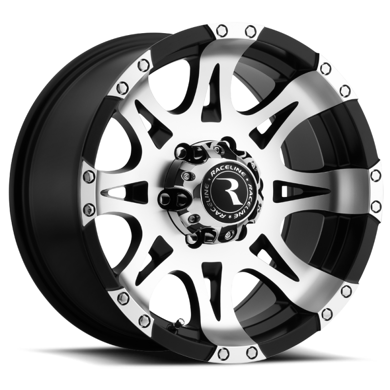 Raceline 982 Raptor 17x9in 5x139.7 BP 0mm Offset 106.5mm Bore - Black & Machined Wheel
