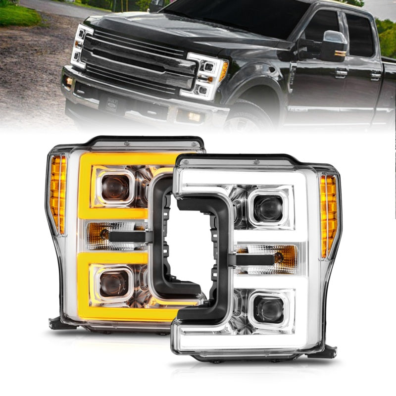 ANZO 17-19 Ford F-250/350/450 SD (w/o Factory LED HL) LED Projector Headlights w/Light Bar Switchback Chrome