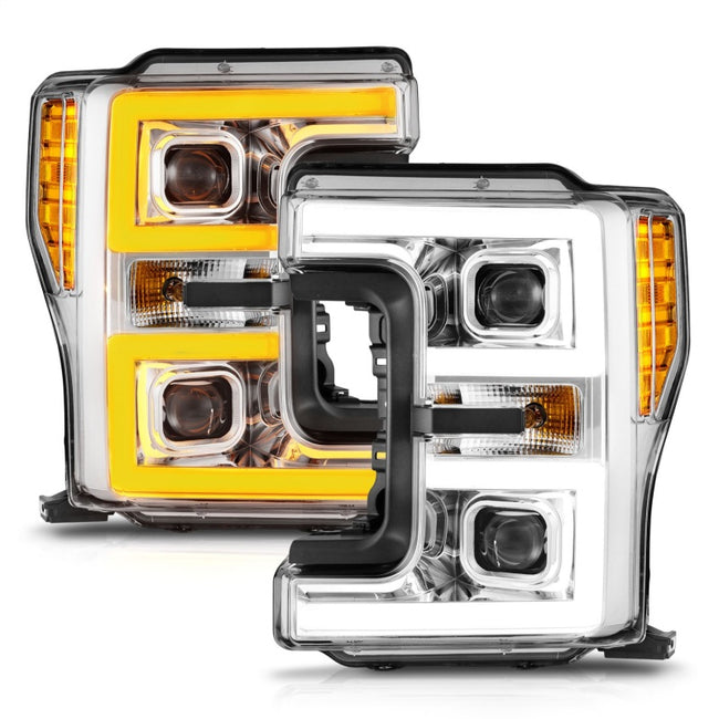 ANZO 17-19 Ford F-250/350/450 SD (w/o Factory LED HL) LED Projector Headlights w/Light Bar Switchback Chrome