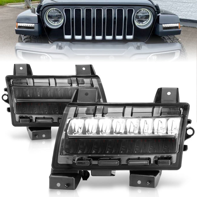ANZO 2018-2021 Jeep Wrangler LED Side Markers Chrome Housing Smoke Lens w/ Sequential Signal Sport Bulb