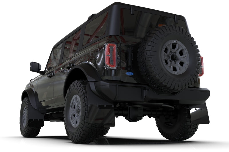 Rally Armor 21-22 Ford Bronco (Plstc Bmpr + RR - NO Rptr/Sprt) Blk Mud Flap w/Area Blue Logo