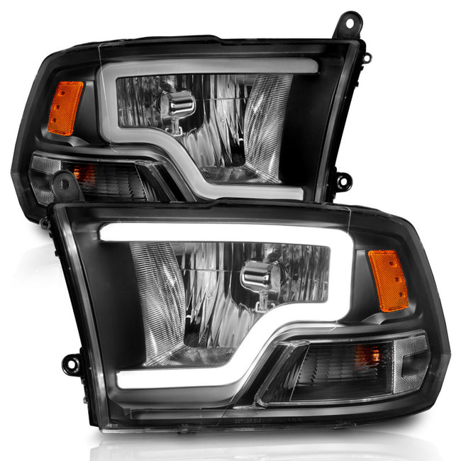 ANZO 2010-2018 Dodge Ram 1500 2500 3500 Crystal Headlights w/ Light Bar Black Housing