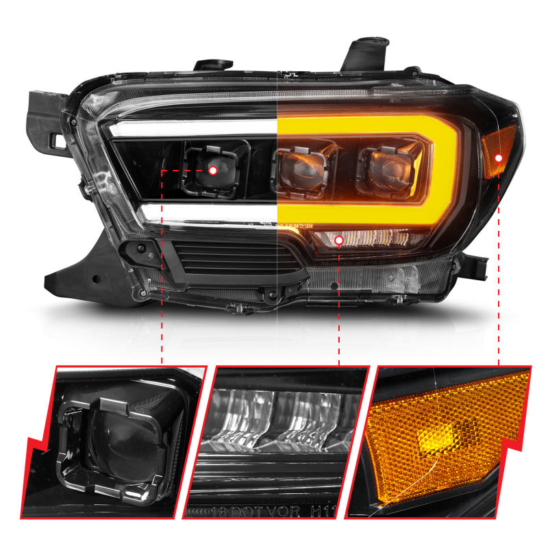 ANZO 16-23 Toyota Tacoma SR/SR5 ONLY Full LED Projector Headlights w/Light Bar Sequential Black w/Initiation Light