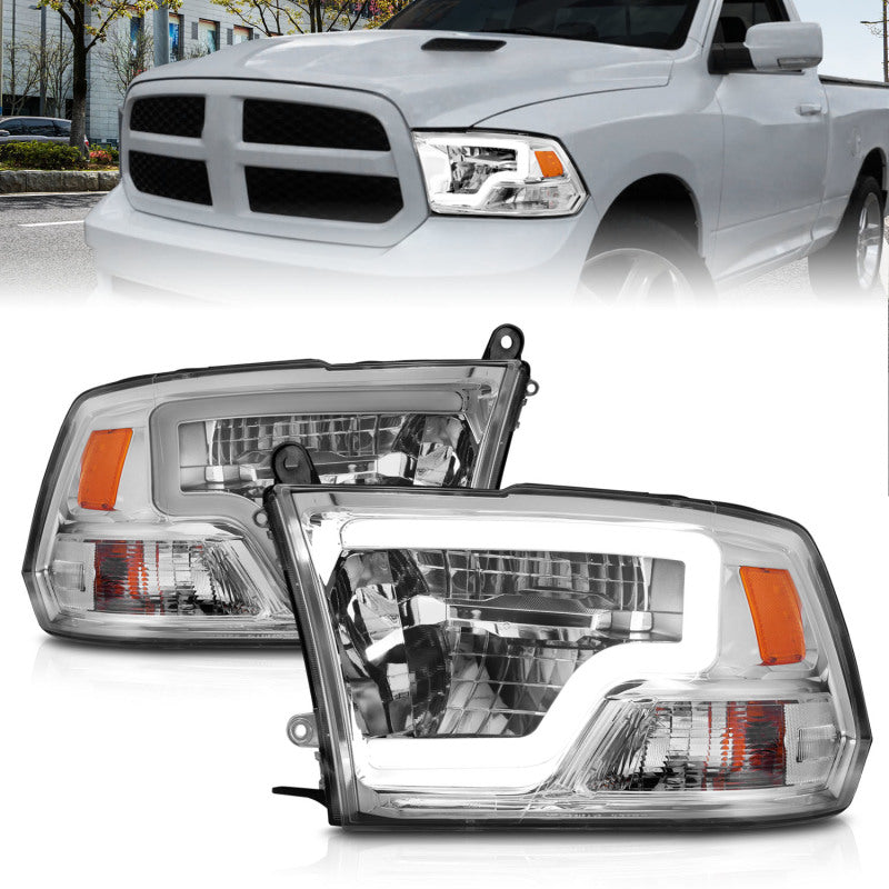 ANZO 2010-2018 Dodge Ram 1500 2500 3500 Full LED Square Projector Headlights w/ Chrome Housing Chrome Amber