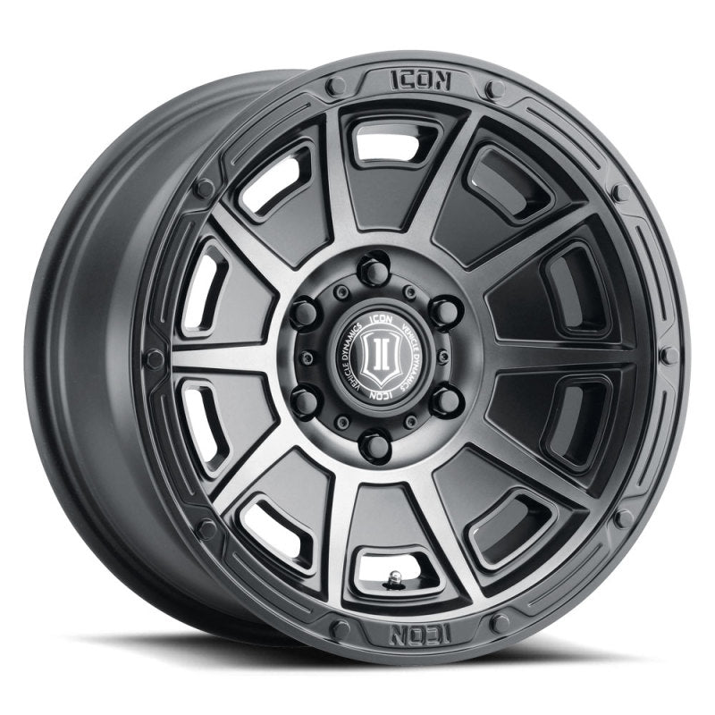 ICON Victory 17x8.5 5x5 -6mm Offset 4.5in BS Smoked Satin Black Tint Wheel