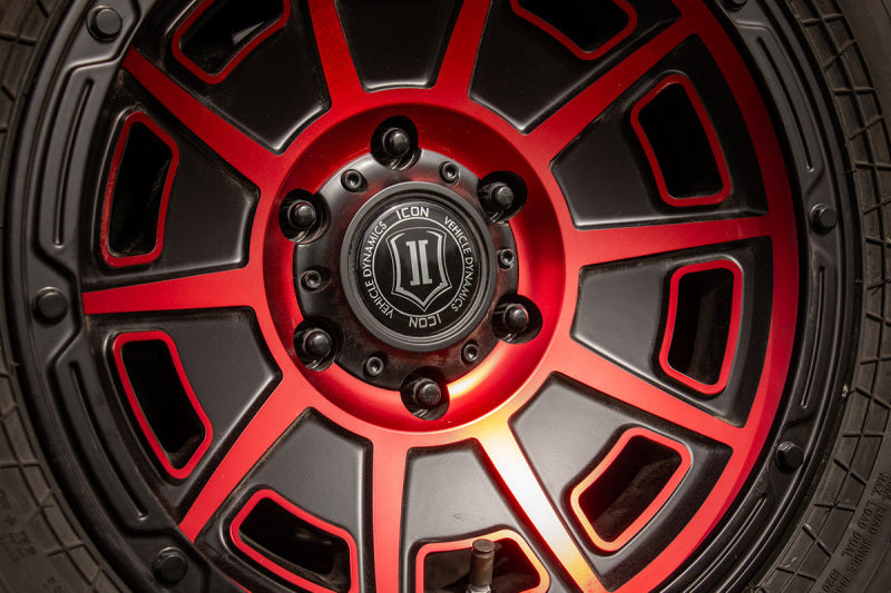 ICON Victory 17x8.5 5x4.5 0mm Offset 4.75in BS Satin Black w/Red Tint Wheel