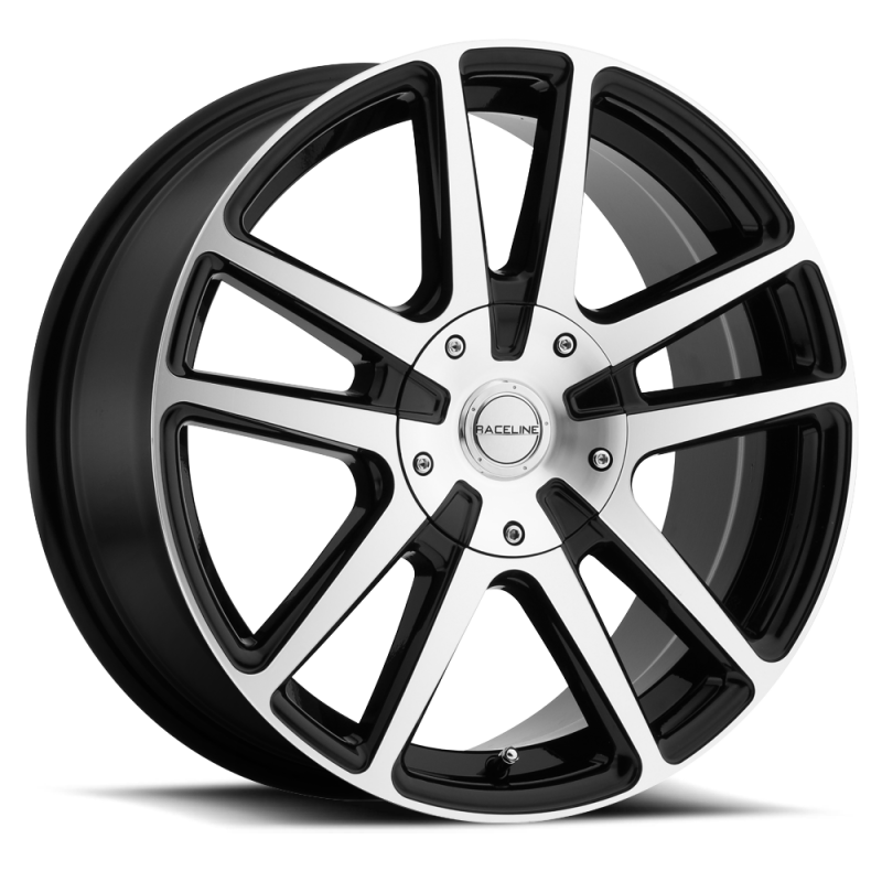 Raceline 145M Encore 16x7in 5x108 5x114.3 BP 40mm Offset 72.62mm Bore - Black & Machined Wheel