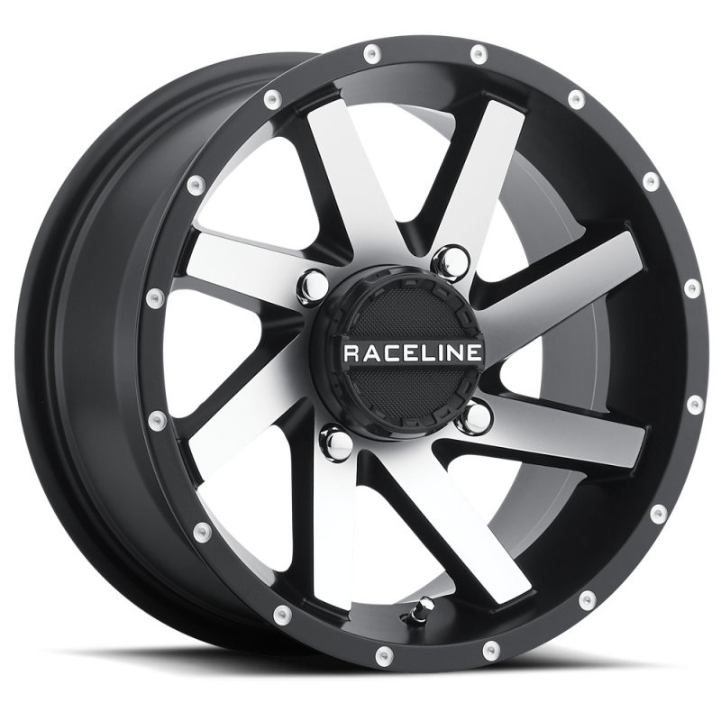 Raceline A82M Twist 14x7in 4x156 BP 5mm Offset 132.5mm Bore - Black & Machined Wheel