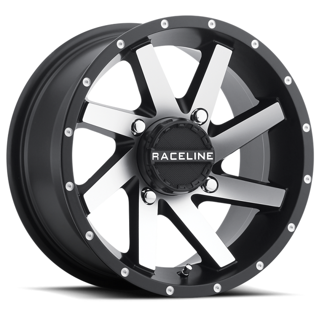 Raceline A82M Twist 14x7in 4x156 BP 5mm Offset 132.5mm Bore - Black & Machined Wheel