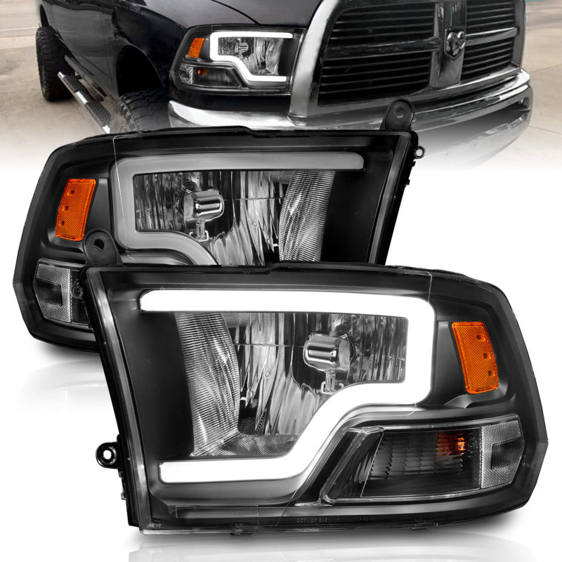 ANZO 2010-2018 Dodge Ram 1500 2500 3500 Crystal Headlights w/ Light Bar Black Housing