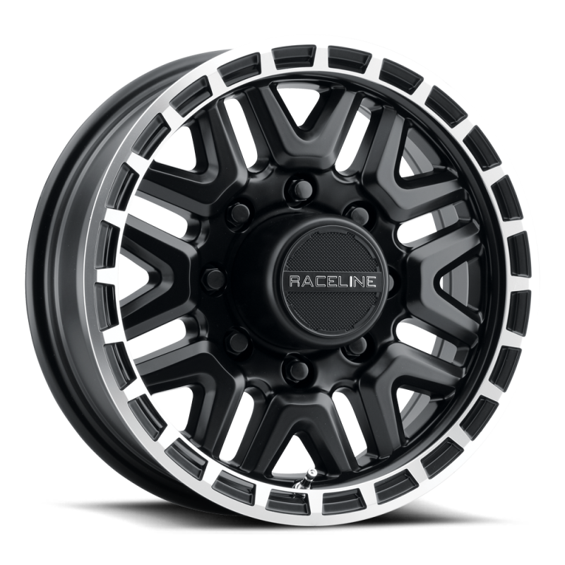 Raceline 953BM Krank 16x6in 6x139.7 BP 0mm Offset 4.25mm Bore - Black & Machined Wheel