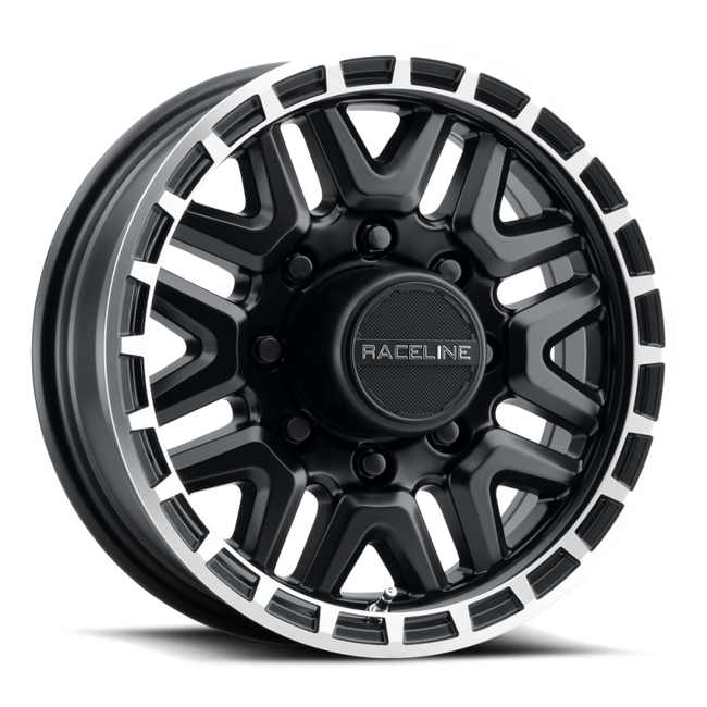 Raceline 953BM Krank 16x6in 6x139.7 BP 0mm Offset 4.25mm Bore - Black & Machined Wheel